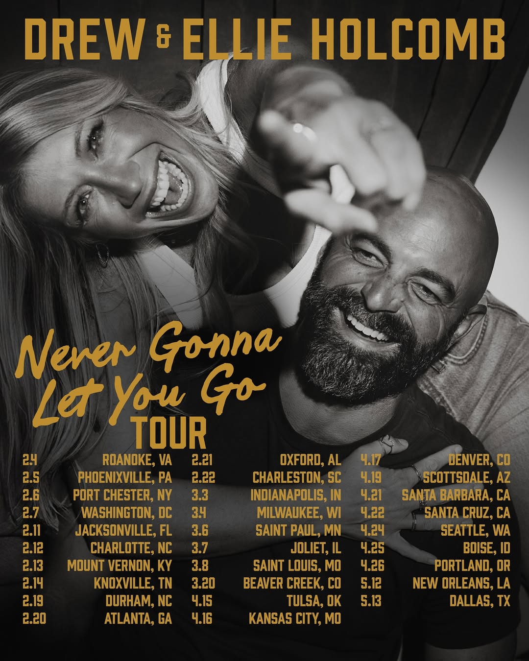 Drew Holcomb NEVER GONNA LET YOU GO TOUR Poster 2026